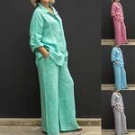 Fashion Women Clothes Ladies Street Wear Button Long Sleeve Shirt + Long Pant 2 Piece Set All Matching Casual Suits