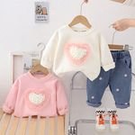 2025 Spring New Girls Hoodie Set Autumn Long Sleeved Love Heart Two-Piece Set Fashion Children Cotton Clothing