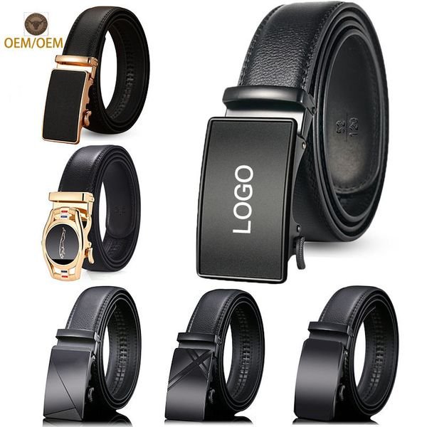 Factory Selling Luxury Men's Business Ratchet Belt Adjustable Automatic Buckle Custom Logo Genuine Cowhide Leather Belt for Men