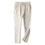 Wholesale Customized Casual Slim Solid Color Lightweight Elasticated Waist Straight Leg Trousers Linen Pants for Men Bangladesh