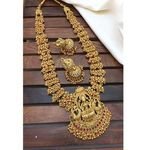 Royal Goddess Temple Necklace Traditional South Indian Wedding Special Set for Women Girls Gold Plated Moissanite Main Stone