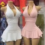 2025 Summer Women's Mini Dress Deep V-neck New Low-cut Halter Sleeveless Ruffled A-line Dress