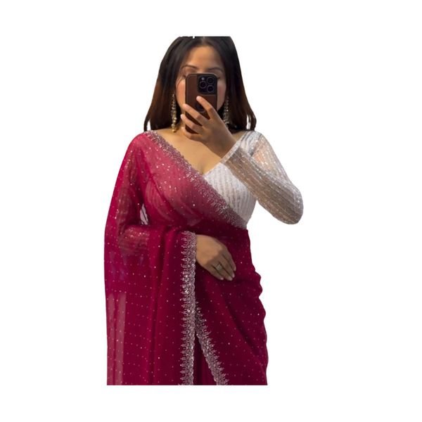 Top Selling Beautiful Designer Party Wear Georgette Fabric Saree With White Sequnce Work at Best Price