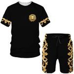 High Quality Cotton Luxury Men's T-Shirts 2 PC Outfit Fashion Print Man Clothing