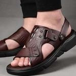 NEW Men's Breathable Non-slip Walking slippers Thick air Cushion Sole Durable Sandals Real Cowhide High Quality Beach Shoes