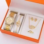 2024 Fashion Women Quartz Watch 6PCS Set Luxury Watch Ladies Ring Necklace Earrings Rhinestone Fashion Watch Set