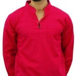 Men's Kurta Indian Cotton Long Sleeve Wooden Button One Pocket Front Side _ 70