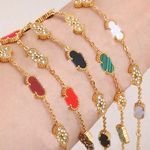 New Arrival 18K Gold Plated Four Leaf Clover Stainless Steel Bracelet with Zircon Brazaletes De Acero Inoxidable Para Mujer