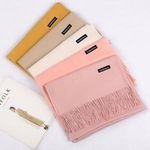Warm Soft Cashmere Plaid Tassel Neck Scarf Chunky Fluffy Pashmina Shawl for Women Winter Oblong Adult Scarves with Bows Pattern