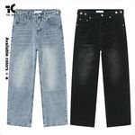 New American Style Adjustable Waist Loose Straight Leg Denim Homme Trousers High Street Trendy Jeans for Men Blue Baggy Jeans