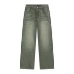 2024 Grey Green Custom Denim Wash Jeans Baggy Fit Custom Stacked Jeans Streetstyle Biker Jeans Wide Leg Pants Men