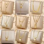 Stainless Steel Jewelry 18K Gold Plated Pearl Heart Pendant Multilayer Chain Choker Necklace for Woman Wedding Accessories