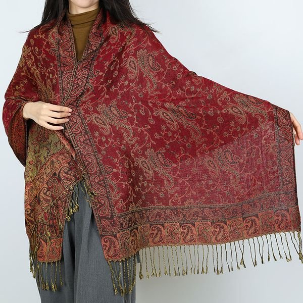 Ethnic Wind Jacquard Shawl Warm Shawl Autumn Winter Women's Scarf Short Fringe Long Ethnic Wind Neck Wholesale