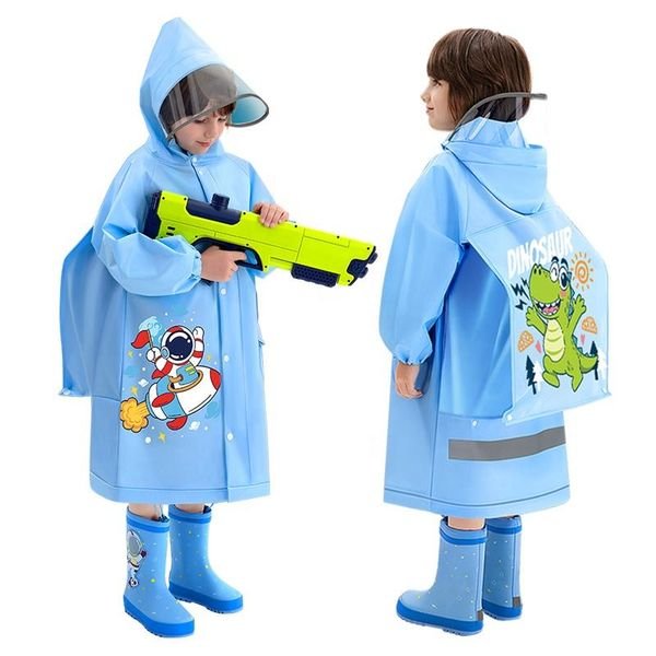 Back to School EVA Waterproof Rain Coat Cartoon Print Raincoats with Schoolbag Children's Raincoat for Kids Student Children