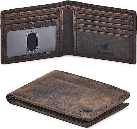 Ultra Strong Stitching Extra Capacity with 2 ID Windows Wallet Money Bag Solid Color Top Grain Leather Wallet for Men