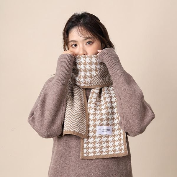 Fashionable Winter Warmth Houndstooth Knitted Scarf Jersey Scarves for Women Plaid Knitting Scarf