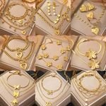 Stainless Steel Jewelry Set Fashion Heart Flower Imitation Pearl Star Earring Love Heart Necklace Jewelry Set for Women