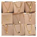 Wholesale Stainless Steel 18K Gold Layered Shell Clover Heart Pendant Necklace Minimalist Lock Bow Chain Necklace for Women Gift