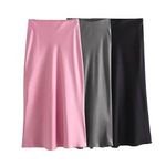 MYST&ZA Women's 2024 Spring and Summer New Slim-fitting Mid-length Straight Skirt High-waisted Silk Satin Texture Skirt 5427421