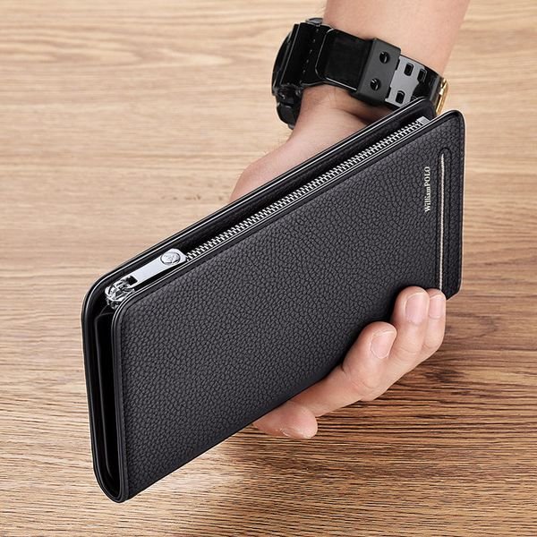 Rifd Credit Card Holder Wallets Zipper Folding Anti-theft Clutch Bag Mobile Phone Cowhide Leather for Men Wallet