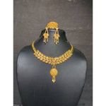 Buy Stylish Designed 22K Gold Plated Necklace Earrings Ring Set with Traditional Designed Jewelry Set for Sale