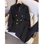 Fashionable Women's Spring Autumn Office Casual Two Piece Set Solid Color Suit Coat Blazer Pants Button for Work Leisure