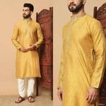 2025 Latest Fashionable Full Sleeves Sherwani Achkan Indian Ethnic Embroidery Patti Kurta Pajama Men Haldi Silk Cotton Weddings